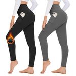 NEW YOUNG 2 Pack Fleece Lined Leggings with Pockets for Women High Waisted Thermal Winter Yoga Pants for Workout Running Black,Dark Gray