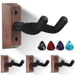 4PCS Guitar Wall Mount, Black Walnut Guitar Hook Holder Stand, V-Shaped Guitar Wall Hanger with 4 Guitar Pick, Guitar Hanger Stand Wall for Acoustic Electric Guitar Bass Banjo Mandolin