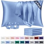 Vielit Satin Pillow Cases 4 Pack, Blue Satin Pillowcases 4 Pack Soft as Silk Pillowcase for Hair and Skin, for 50x75cm Pillow,Envelope & 2 Scrunchies