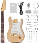 Pyle Unfinished Electric Guitar Kit - You Build The Instrument, Maple Neck With A Fretted Technical Wood Fingerboard, Basswood Body w/Sanding Sealer, Includes All Parts And Instructions - Pyle