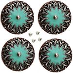 CHALLENGER Set of 4 Conchos Western Saddle Tack 1-1/4" Copper Flower Engraved Turquoise Co555