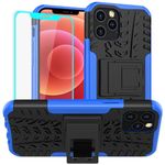 for iPhone 12 Case, iPhone 12 Pro Case with Screen Protector, Shockproof Silicone Protective with Kickstand for iPhone 12/12 Pro (Blue)