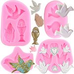 Mujiang Communion Silicone Mold Dove Fondant Molds Praying Hands Candy Mold for Cake Decorating Chocolate Gum Paste Cupcake Topper Polymer Clay Set of 4