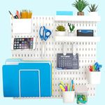 SUNCHHAYA Acrylonitrile Butadiene Styrene Peg Board, Pegboard For Wall Organizer, Board As Kitchen Desk Organiser, Storage Rack Mounted With Accessories (Pegboard_05, Stationery, White)