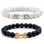 EDMIRIA Couple Distance Dumbbell Relationship Bracelets Black Lava & White Howlite Energy Beads Stone Ying Yang Balance Bracelet Banglet for Lovers (Howlite Silver + Lava Gold)