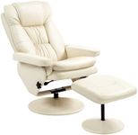 HOMCOM Swivel Recliner with Ottoman, PU Leather Reclining Chair with Ottoman, Upholstered Recliner and Footrest with Wrapped Base for Living Room, Bedroom and Home Office, Cream White