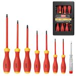 XOOL 1000V Insulated Electrician Screwdrivers Set with Magnetic Tips, Slotted and Phillips Bits Non-Slip Grip, 8 Piece