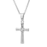 Vanbelle Sterling Silver - Rhodium Plated with 925 Stamp - Stamped Cross Pendant Necklace - Elegant Handcrafted Necklace for Women - 18" Long + 2" Extender