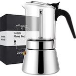 GEESTA Premium Crystal Glass-Top Stovetop Espresso Moka Pot - 4/6/ 9 Cups Stainless Steel Coffee Maker- 360ml/12.7oz/9 cup (espresso cup=40ml)