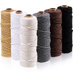 6 Rolls Macrame Cord Cotton Rope Yarn Twine Set for DIY Wall Plant Hanger Crafts Making Supplies, 6 Colors, 3 mm Thick, 328 Yards in Total Length (Mutiple Colors)