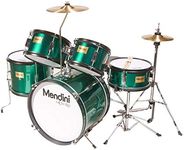 Mendini by Cecilio Kids Drum Set 5 Piece - Full 16in Youth Drumset with Bass, Toms, Snare Drum, Cymbal, Hi-Hat, Drumsticks & Seat for 5 to 12 Year Old and Beginner Adult Set - Green