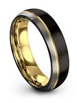 Midnight Rose Collection Tungsten Wedding Band Ring 6mm for Men Women Black & 18K Yellow Gold Plated Offset Line Domed Half Brushed Polished Size 6