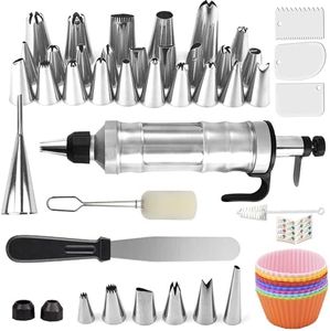 Dessert Decorating Syringe Set, Icing Piping Kit Stainless Steels Cake Decorating Tools 30 Piping Icing Nozzles Cupcake Decorating Kit - Black