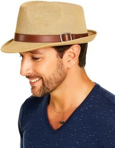 thuizen Men's and Women Panama Hat – Straw Fedora with Leather Band, Summer Sun Hat for Beach and Travel, One Size Fits Most, Khaki