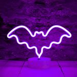 LED Neon Bat Lights Purple, Bat Shape Neon Signs Night Lights Battery Operated Desk Table Lamp for Bedroom, Bar, Wall, Halloween Decor-Bat with Holder Base(Purple)