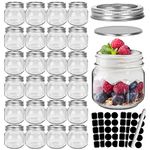 CycleMore 24 Pcs 8oz 250ml Clear Glass Mason Jars with Regular Silver Separable Lids, Round Canning Jars Spice Jars for Honey, Jam, Herb, Baby Foods, Wedding Favors, Kitchen Storagem, DIY Souvenir