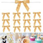 100 PCS 3 Inches Satin Bow Twist Ties, Ribbon Twist Tie Bows for Treat Bags, Gold Pretied Bows, Twist Bows, Tied Bows with Wire for Bags, Pre Tied Ribbon Bows for Baby Shower Favors Popcorn By GUIFIER