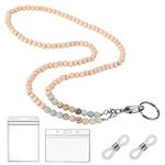 cobee ID Badges for Women, Beaded Wooden Natural Stone Lanyard, Bead Lanyards for ID Badges, ID Badge Holder, Necklace Pass ID Card Holder for Keys Neck Lanyards for Office Women Teacher Girls