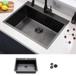 33x22 Inch Drop in Black Kitchen Sink, 33 Inch Large Top Mount Gunmetal Black Farmhouse Sink, Single Bowl Basin 16 Gauge SUS304 Stainless Steel Wet Bar Prep Sink