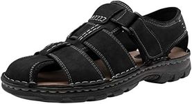 Jousen Men's Sandals Leather Closed Toe Sandal Outdoor Water Sport Beach Sandal Hiking (AMY663 Black 8)