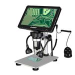 Svbony SV604 Digital Microscope, 1-1200X 7Inch LCD Microscope, 12MP 1080P Video LED Light Rechargeable, Electronic Microscope with Metal Stand for Coin Collection PCB Soldering