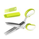 BangShou Herb Cutter Scissors,Multi-Blades Herbal Chopper Scissors, Stainless Steel with Cleaning Comb and Protective Cover for Kitchen,Vegetable&Paper