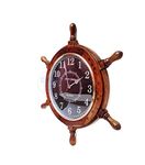 Nautical Hand Crafted Wooden Ship Wheel with Quartz Times Wall Clock - Pirate Nursery Home Decor - Nagina International (18 Inches, Black Dial Face)