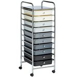 VonHaus Storage Trolley, 10 Drawer Monochrome Wheeled Makeup Trolley, Durable Storage with Plastic Drawers, Chrome Frame, Storage Panel & 360° Wheels, Versatile Organiser for Bedroom, Bathroom, Office