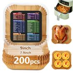 200PCS Square Air Fryer Liners: Non-Stick 7.9 Inch Airfryer Disposable Paper Liners - Food Grade Parchment Paper for 5-8QT Air Fryer Baking and Roasting - Waterproof and Oil Proof (9 Inch on top)