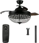 Parrot Uncle Ceiling Fans with Lights and Remote Black Retractable Ceiling Fan for Bedroom Crystal Chandelier Ceiling Fans, 42 Inch