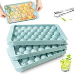 VEHHE Ice Cube Tray, 3 Pack Round Ice Cube Mold for Freezer with Lid, 1.1IN*99PCS Circle Ice Ball Maker Mold, BPA Free Sphere Ice Cube Mold for Cocktail Whiskey Tea Coffee(Blue)