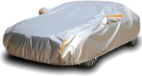 Tecoom Heavy Duty Multiple Layers Car Cover All Weather Waterproof Windproof Reflective Snow Sun Rain Protective Outdoor with Buckles and Belt Fit 191-200 Inches Sedan