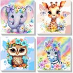 4 Pack Paint by Numbers Kids with Wooden Frame-Animal Kids Paint by Number Ages 4-8-12,Elephant Owl Giraffe Zebra Peinture a Numero Enfant on Canvas,DIY Acrylic Oil Paints for Home Wall Decor(8X8inch)