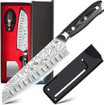 Santoku Knife - MOSFiATA 7" Super Sharp Professional Kitchen Cooking Knife with Finger Guard and Knife Sharpener, German High Carbon Stainless Steel 4116 with Micarta Handle and Gift Box