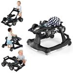 GYMAX Baby Walker, 4 in 1 Foldable Toddler Push Along Walker with Steering Wheel, Music Box, Lights and Comfy Seat, Height & Speed Adjustable Infant Learning to Walk Activity Center (Black)