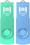 MOSDART 64GB USB Flash Drive 2 Pack Bright Vivid Color, 64 GB Multipack USB2.0 Thumb Drives, Swivel Design with LED Light, exFAT Jump Drive Memory Stick for Computers, Data Storage