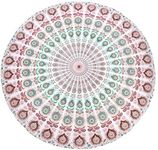 raajsee Mandala Round Beach Tapestry Hippie/Boho Beach Blanket Roundie/Indian Cotton Throw Bohemian Round Table Cloth/Yoga Mat Meditation Picnic Rugs 70 inch Circle (WHITE BROWN)