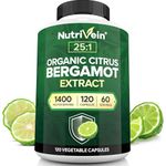 Nutrivein Organic Citrus Bergamot 25:1 Bergamia Extract 1400 mg - Heart Health in Men and Women - 60 Day Supply (120 Capsules, Two Daily)