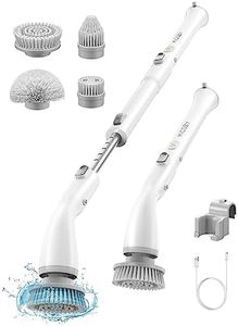 Hicozy Electric Spin Scrubber HS1, Cordless Shower with 4 Replaceable Brush Heads Adjustable Extension Handle, Power Cleaning for Bathroom, Floor, Tile, Kitchen White (KS-2615P)
