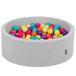 KiddyMoon 90X30cm/200 Balls ∅ 7Cm / 2.75In Baby Foam Ball Pit Made In EU, L.Grey:L.Green/Yellw/Turquois/Orange/D.Pink/Purple