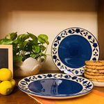 VolCraft Ceramic Plate Set,10 inches - Set of 6 Large Size Dinner Plate for Snacks, Appetizers etc. Handmade Stoneware Dinner Plate (Blue)