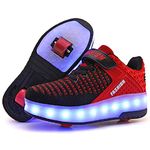 Ufatansy LED Shoes USB Charging Flashing Sneakers Light Up Roller Shoes Skates Sneakers with Wheels Kids Girls Boys(1 M US =CN32, Double Wheel, Red) New