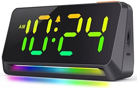 XKX Dynamic RGB Clock - Extra Loud Digital Alarm Clock for Bedroom, Heavy Sleepers, Adults, Kids, Small Bedside Desk Clock with RGB Night Light, LED Display, USB Charger - Cool Black