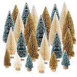 Yahpetes Christmas Trees 24 Pcs Artificial Mini Christmas Trees Miniature Pine Trees 4 Sizes Sisal Trees with Wood Base Bottle Brush Trees Tabletop Xmas Tree for Crafting Displaying Decoration