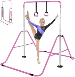 Triclicks Gymnastics Bar for Kids, Folding Junior Training Kip Bar with Adjustable Height, Home Expandable Horizontal Gymnastic Monkey Bars Equipment for Child, Girls, Boys