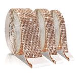 Deggodech 3 Rolls 9 Yards Self-Adhesive Crystal Rhinestone Ribbon Champagne Diamond Rhinestone Ribbon Wrap Roll with 2 mm Rhinestones Strips for Arts Crafts, DIY Event Car Phone Decoration -Champagne