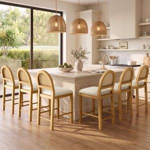 Sophia & William Counter Stools Set of 6, Bar Stools with Rattan Back
