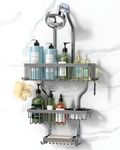 YASONIC Shower Caddy Hanging - Never Rust Shower Organizer - Aluminum over The shower head caddy with 10 Hooks for Razor/Sponge - Shower Rack with Soap Basket - Grey