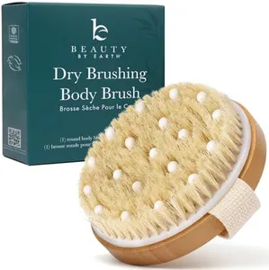 Dry Brushing Body Brush for Lymphatic Drainage & Cellulite - Round Dry Brush for Body Natural Bristle Body Brush for Showering - Skin Brush for Dry Brushing Bath and Exfoliating