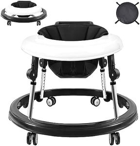 Baby Walker, Foldable 9-Gear Height Adjustable Baby Walker with Wheels, Infant Toddler Walker with Foot Pads, Anti-Fall Baby Walkers and Activity Center Bouncer Combo for Boys and Girls 6-24 Months